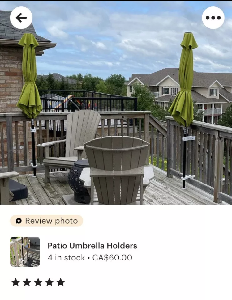 Patio Umbrella Bracket + stainless steel hardware. Removable / No damage to rail