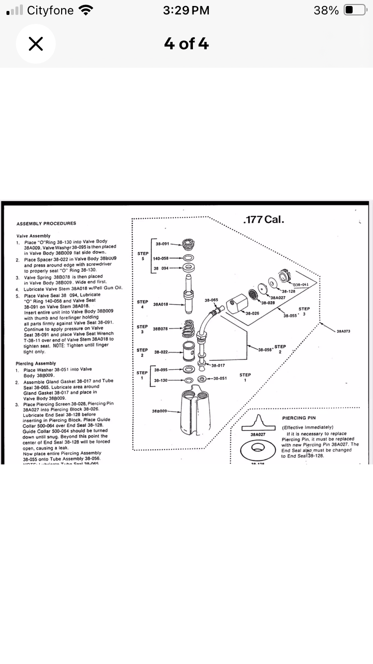 Crosman 38T/C Valve Rebuild Kit. 1976-1985. NEW Total Re-Seal Kit, Gland Gasket