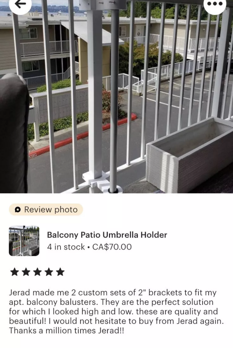 Balcony Patio Umbrella Bracket + stainless steel hardware. Removable/no damage
