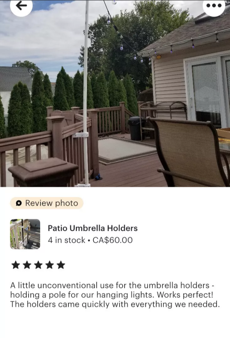 Balcony Patio Umbrella Bracket + stainless steel hardware. Removable/no damage
