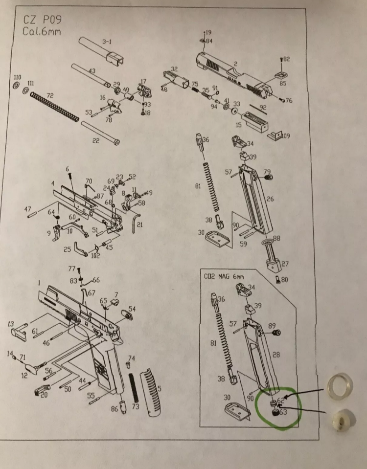 KJ Works P-09 CO2 Bottle Seal Kit. Made From NinjaTek TPU. DIY Airsoft. Part #62