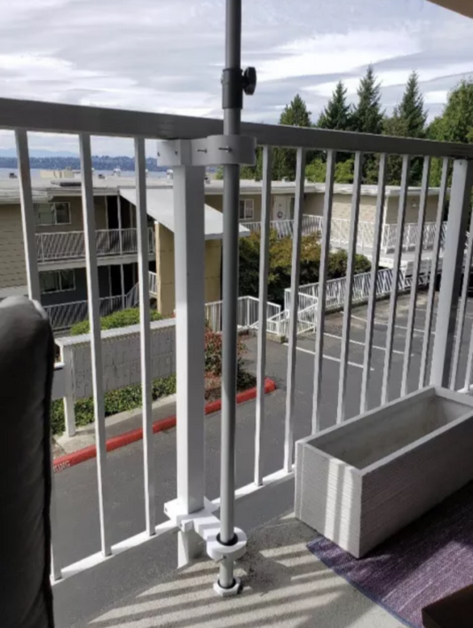 Balcony Patio Umbrella Bracket + stainless steel hardware. Removable/no damage